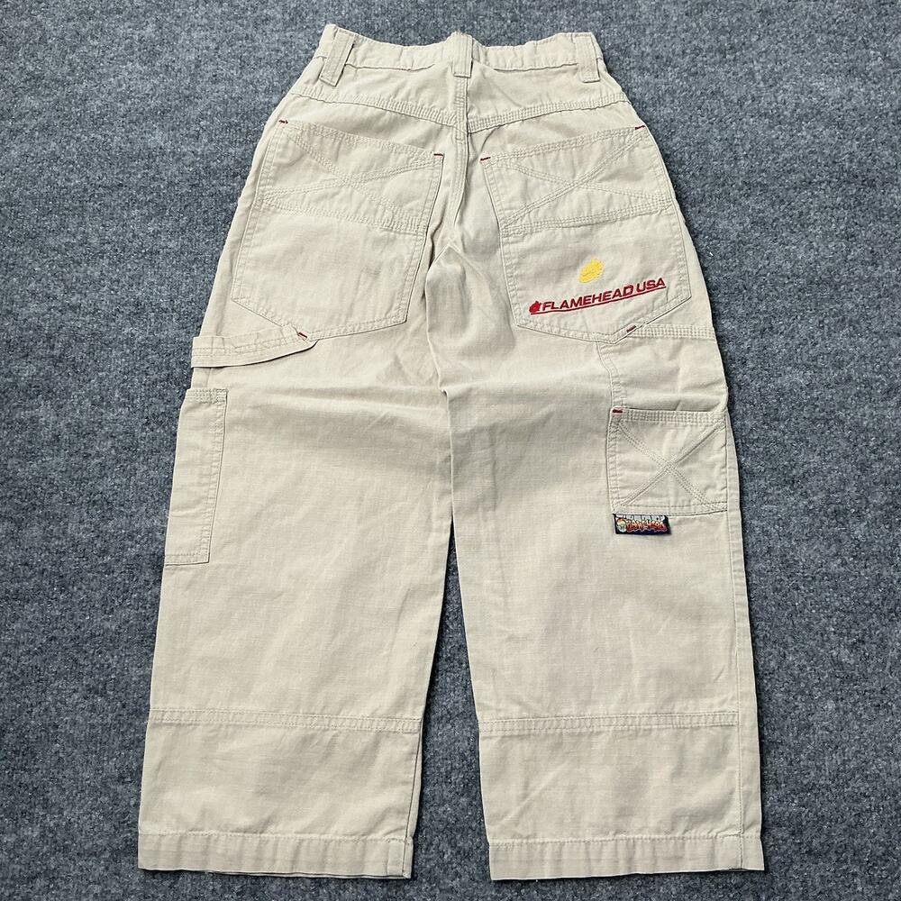 Vintage 90's Flamehead JNCO Jeans Size 8 Embroidered Flamehead Character 22x20